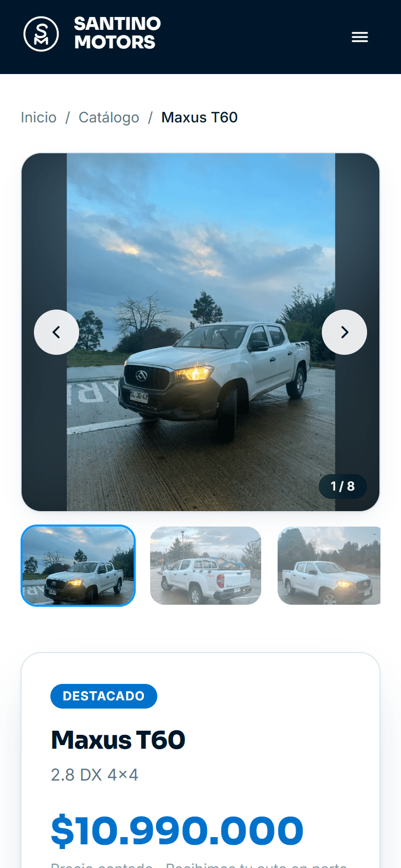 Ficha de un auto en celular